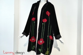 Black velvet coat embroidered with poppies